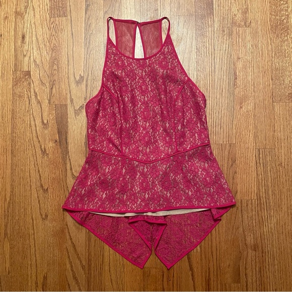 NWT BCBGMaxAzria Larke Turkish Rose Lace Halter Peplum Top size 10 - Picture 3 of 16
